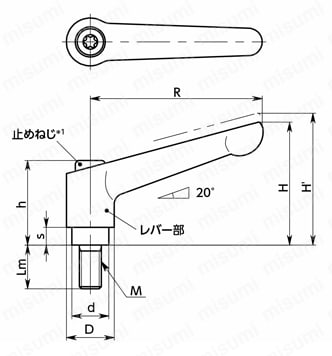LDME クランプレバー（おねじ） 外形図
