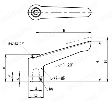 LEFE プラクランプレバー（めねじ） 外形図