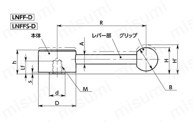 LNFF/LNFFS フラットテンションレバー（めねじ） 外形図01