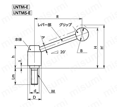 LNFF/LNFFS フラットテンションレバー（めねじ） 外形図02