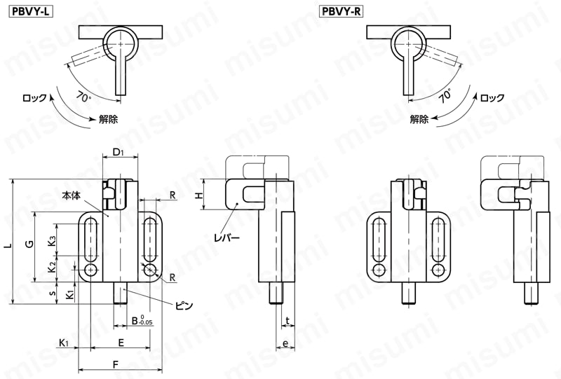 PBVY フランジつきインデックスプランジャ 外形図
