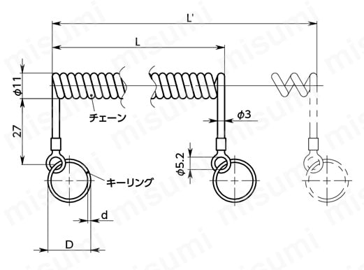 PSRC ロックピン用カールコード 外形図01