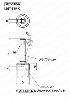 SGT-STP スラストパッドつきグラブスクリュー - スラストポイントタイプ（標準化） 外形図