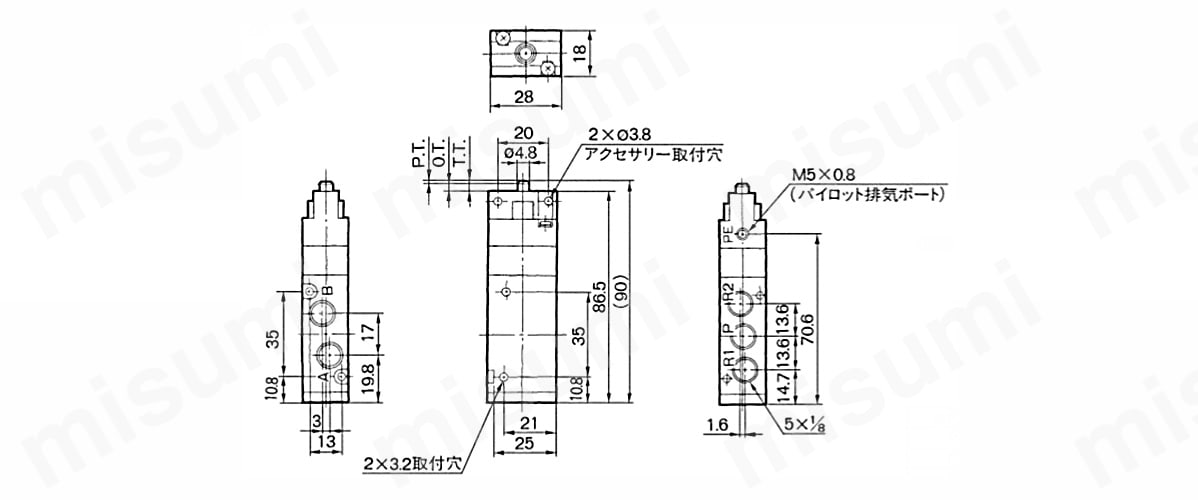 VZM550-01-34G | 5ポートメカニカルバルブ 弾性体シール VZM500