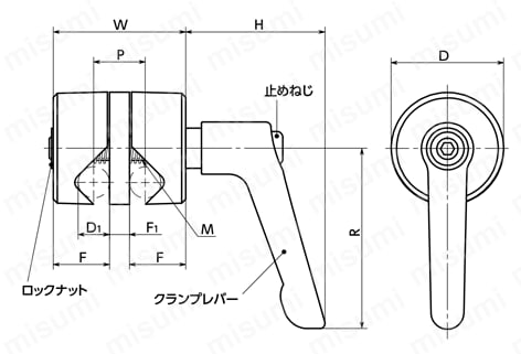 FGCFA-B フリークロスクランパ - レバータイプ 外形図