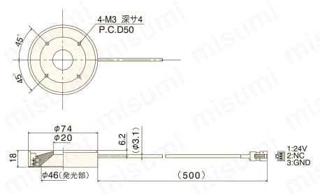 無影リング照明 UNSシリーズ UNS-20*74外形図