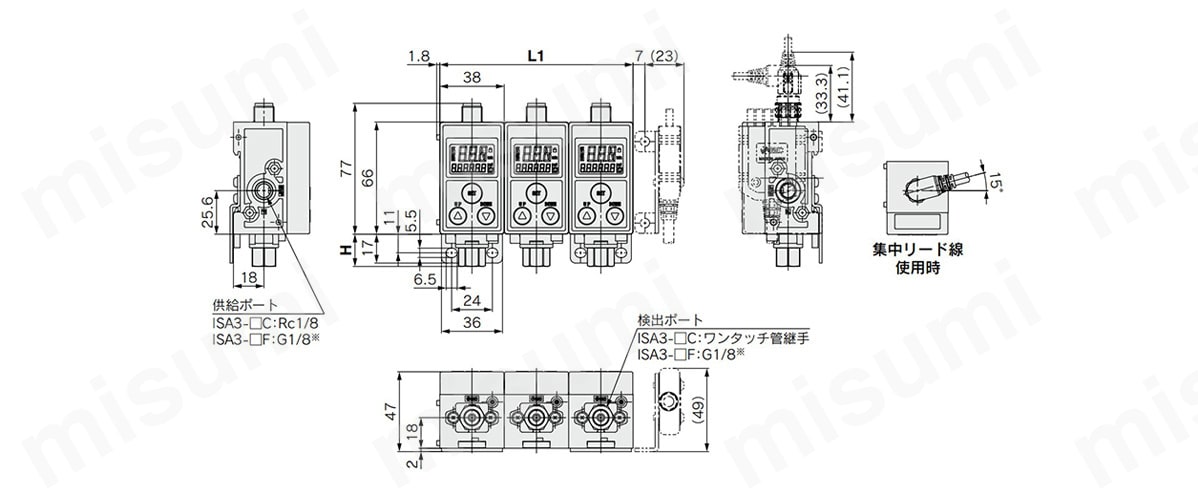 ISA3-□□（ブラケット取付）の外形寸法図
