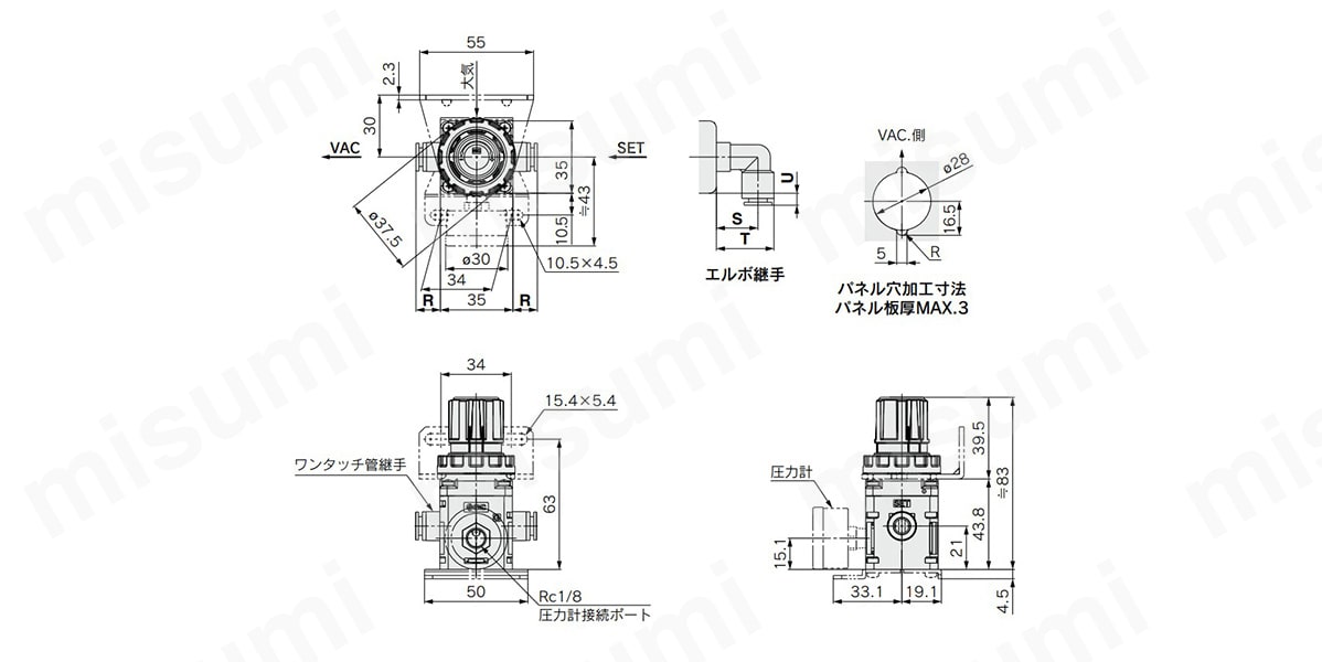 IRV10：標準配管仕様の外形寸法図
