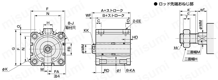 食品製造工程向け スーパーコンパクトシリンダ SSD2-FP1シリーズ 外形図11