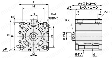食品製造工程向け スーパーコンパクトシリンダ SSD2-FP1シリーズ 外形図12