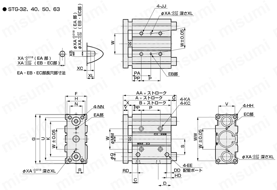 食品製造工程向け ガイド付シリンダ STG-M-FP1シリーズ 外形図2