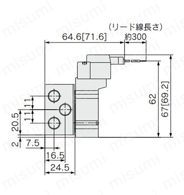 M形プラグコネクタ（M）： SY3140（R）-□M□□-01□の寸法図