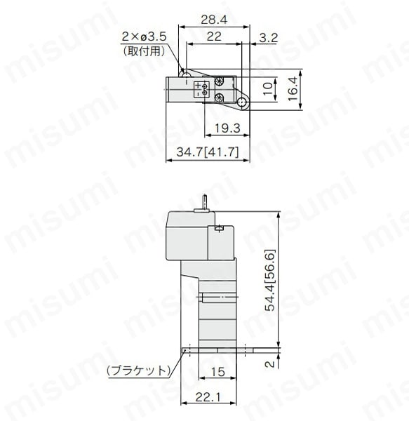 ブラケット付きの場合 SYJ3120-□G／H□□-M3-Fの寸法図