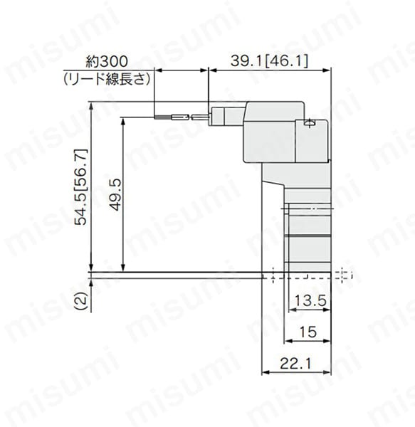 M形プラグコネクタ（M）： SYJ3120-□M□□-M3（-F）の寸法図