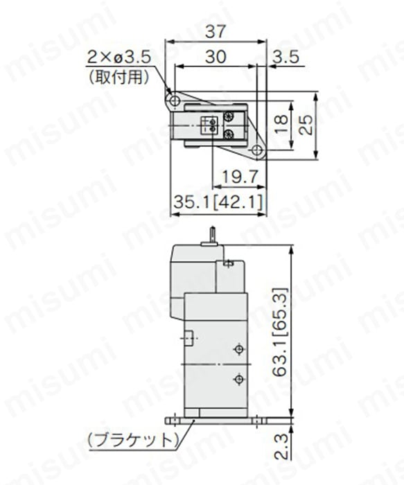 ブラケット付きの場合 SYJ5120-□G／H□□-M5-Fの寸法図