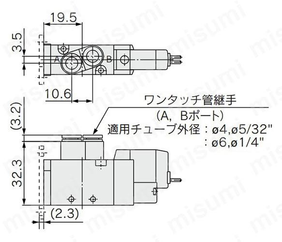 ワンタッチ管継手内蔵形： SYJ5120-□G／H□□-C4／N3／C6／N7（-F）の寸法図