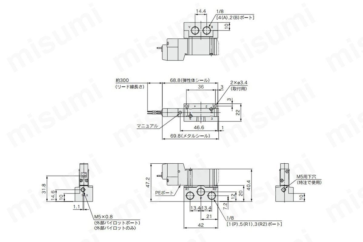 5ポートソレノイドバルブ ベース配管形 単体 VQZ1000・2000・3000シリーズ | SMC | MISUMI(ミスミ)