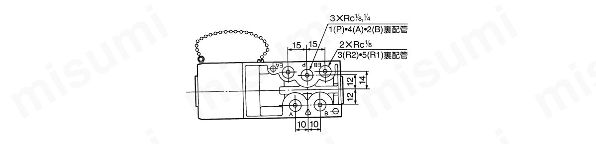 2位置シングル：VFS2100-□F（Z）-01／02の裏配管の場合の寸法図