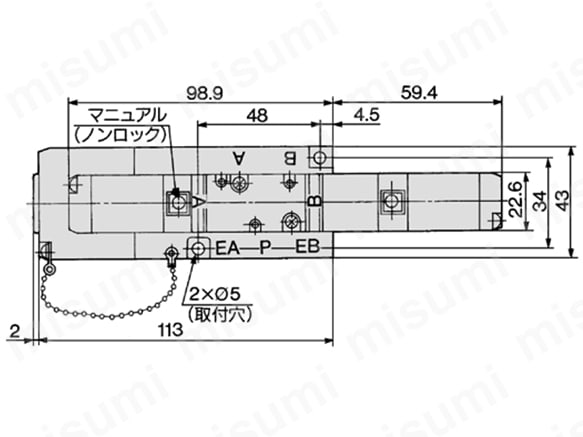 3位置クローズドセンタ：VFR2300-□F-01／02、3位置エキゾーストセンタ：VFR2400-□F01／02、3位置プレッシャセンタ：VFR2500-□F01／02の寸法図