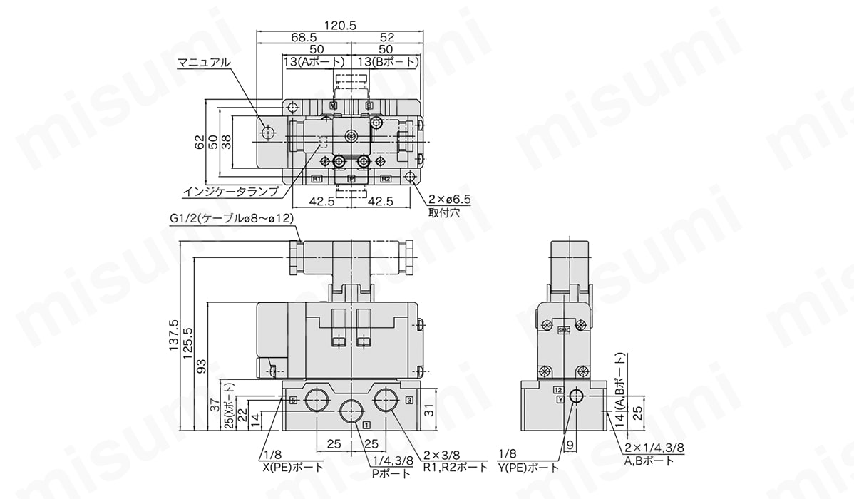 ISO規格準拠ソレノイドバルブ VQ7-6シリーズ Size1 単体 | SMC