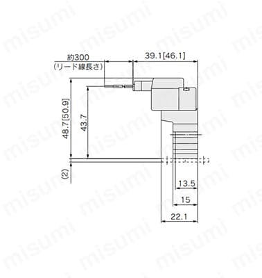 M形プラグコネクタ（M）：SYJ3□2-□M□□-M3の寸法図