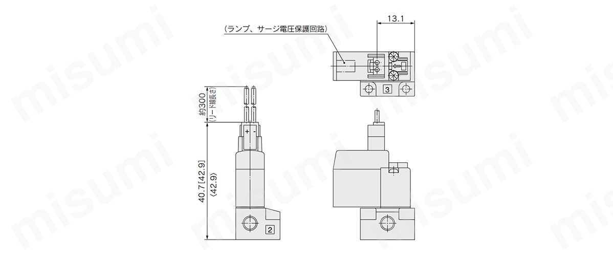 L形プラグコネクタ（L）：V114／124（A）-□L□□-M5の外形寸法図