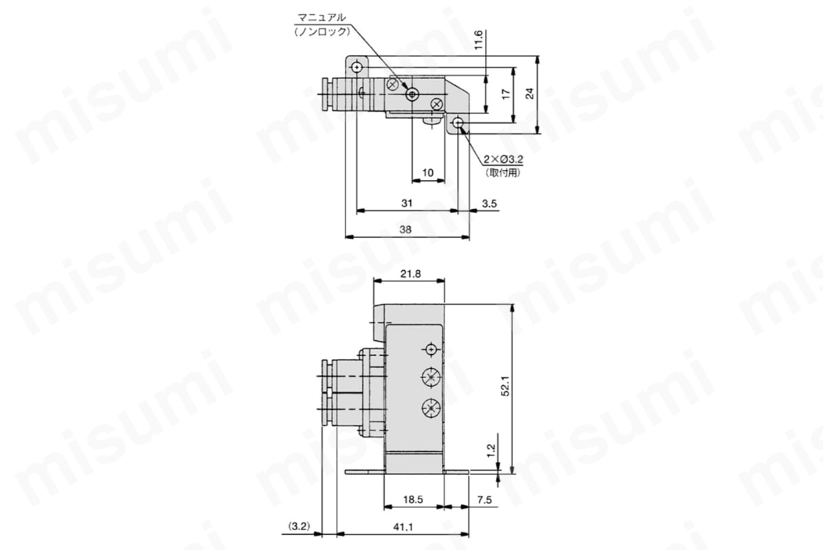 フートブラケット付きの場合：SYA3120-C4／N3／C6／N7-F1の寸法図