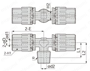 ふっ素樹脂継手 F-MBT ブランチティー 外形図
