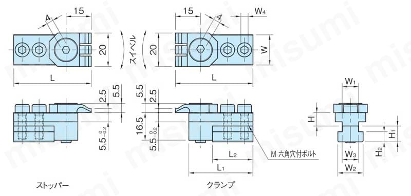 Tスロット ホールドダウンクランプセット（KPHCT） 外形図