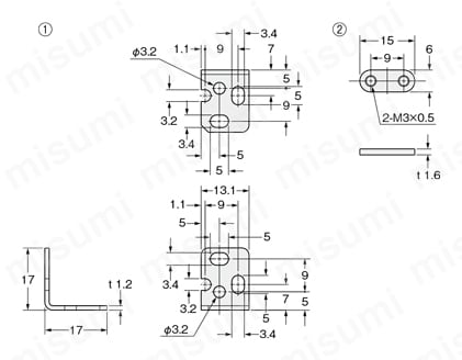 取付金具 （HL-T1） MS-HLT1-1外形寸法図