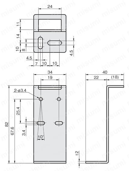 センサブラケット シングルプレート レーザーセンサ用 LHタイプ 外形図2
