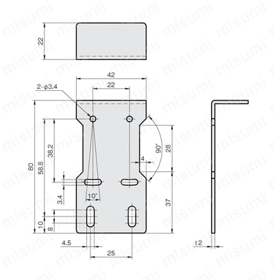 センサブラケット シングルプレート レーザーセンサ用 LRタイプ 外形図1