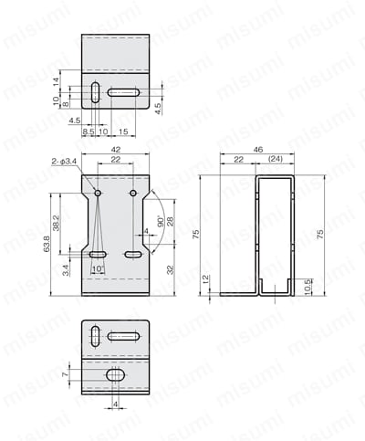 センサブラケット シングルプレート レーザーセンサ用 LRタイプ 外形図4