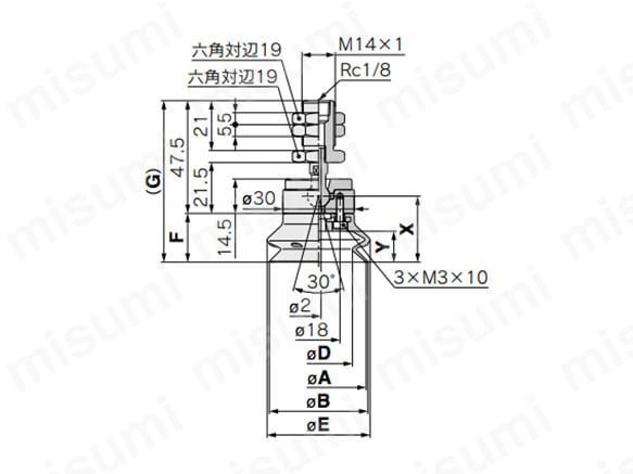 ZP2-TF40／50HB□（真空取出方向：縦）の寸法図