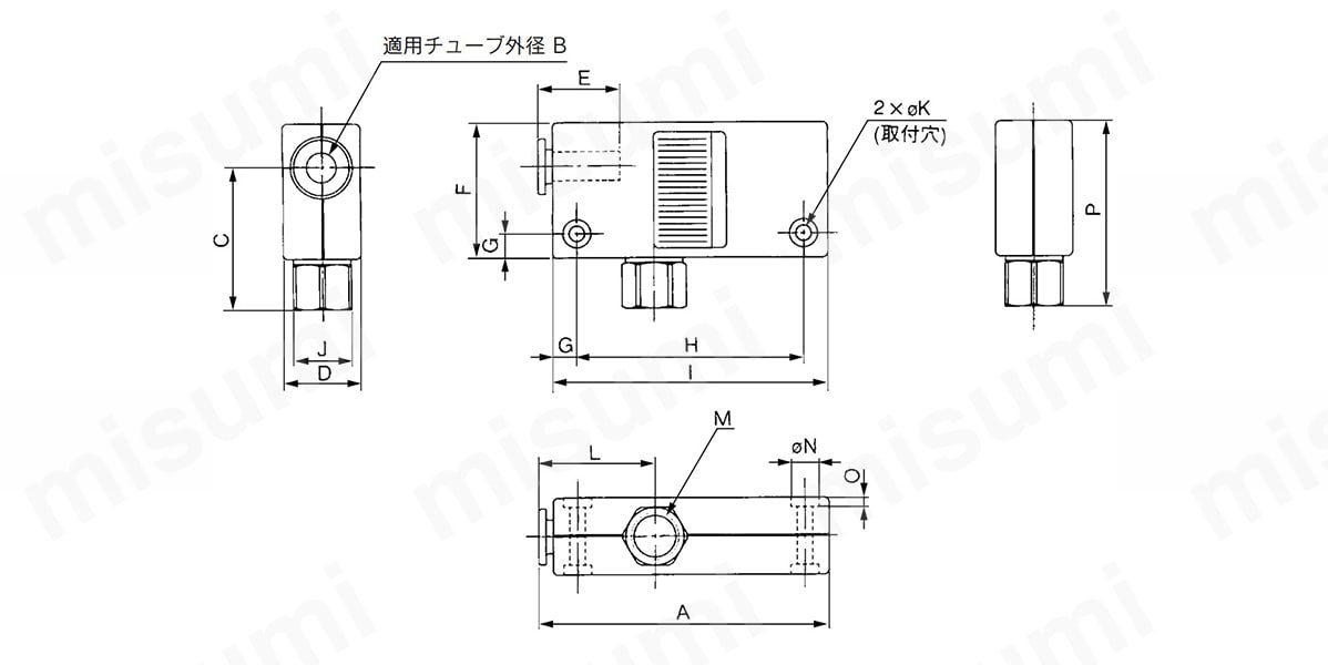 ワンタッチ接続＋ねじ込み接続の寸法図
