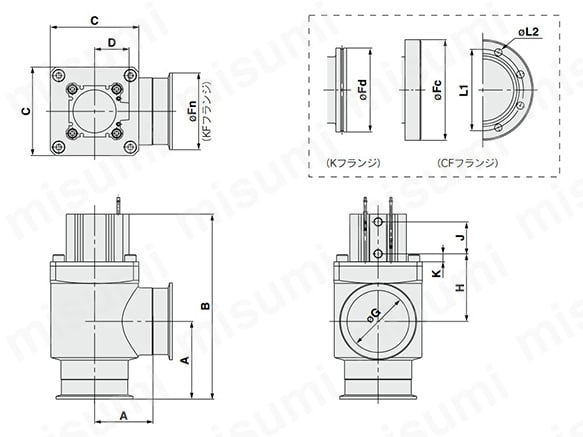 XMC-50～80／L型の寸法図