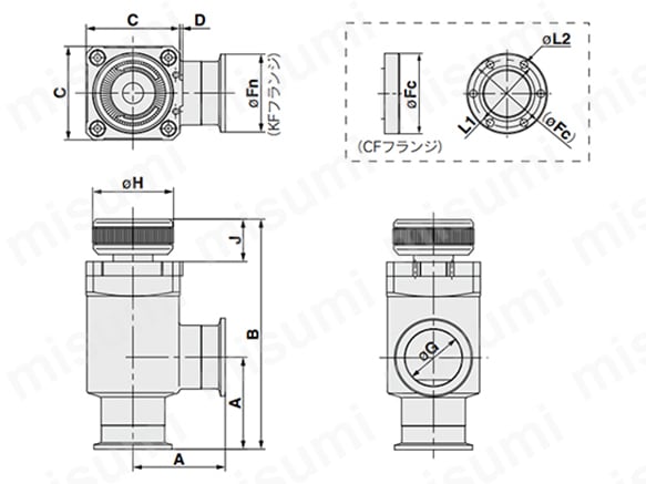 XMH／L型バルブの寸法図