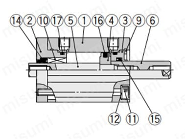 オートスイッチ付き磁石内蔵：φ16（チューブ内径16mm）の構造図