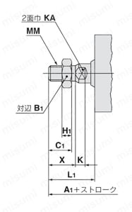 ハイジェニックデザインシリンダ 基本形 HYQシリーズ オートスイッチなし/HYQB20,25ロッド先端おねじ外形図