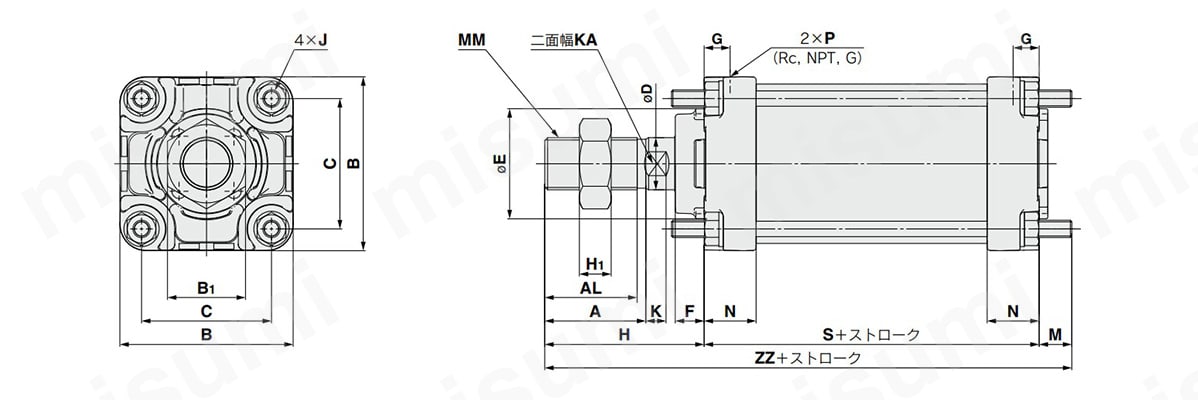 エアシリンダ 複動・片ロッド JMBシリーズ | SMC | MISUMI(ミスミ)