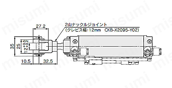 CK□B25、32、40の場合（クレビス幅記号：B）の寸法図