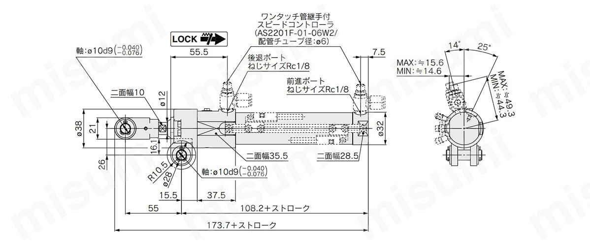 CLK□B25の場合（クレビス幅記号：B）の寸法図