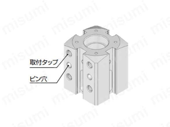 Dシリーズの外観（取り付けタップ：4×M10×1.5／ピン穴：2×φ8（直径8mm）H7）