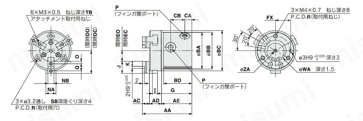 MHSH3-16D～25Dの外形寸法図