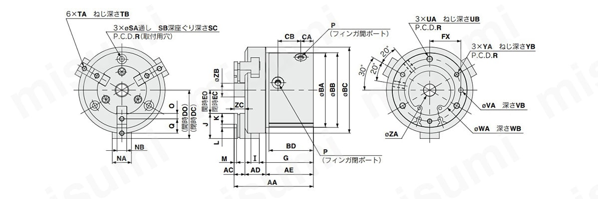 MHSH3-32D～80Dの外形寸法図