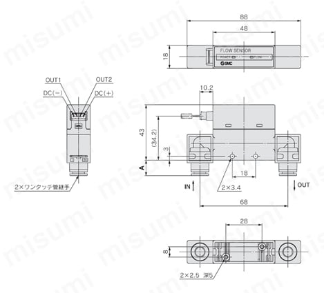 2色表示式 デジタルフロースイッチ 分離型センサ部 PFM5シリーズ PFM5□□-C4L/C6L/C8L/N7L外形図