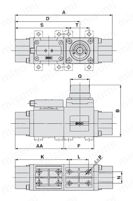 3色表示 水用デジタルフロースイッチ PF3Wシリーズ 分離型センサ部/流量調整弁付:PF3W504S/520S/540S外形図