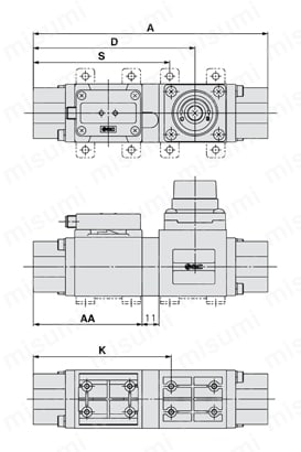 3色表示 水用デジタルフロースイッチ PF3Wシリーズ 分離型センサ部/温度センサ・流量調整弁付:PF3W504S/520S/540S-□-□T外形図