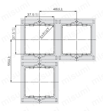 3色表示 デジタルフローモニタ LFE0シリーズ パネルカット寸法図