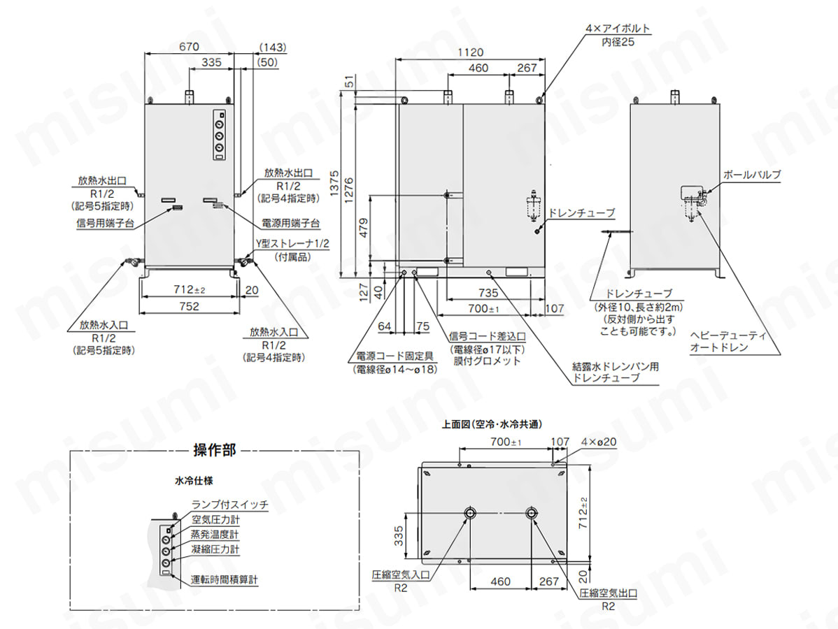 IDF100F-Wの寸法図